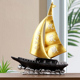 饰品摆件 北欧轻奢工艺船模型一帆风顺帆船树脂金色家居客厅酒柜装
