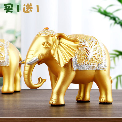 金色吸水大象招财摆件一对