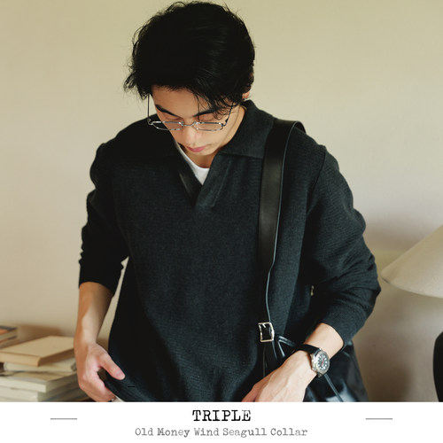 TRIPLE纯棉海鸥领长袖POLO衫