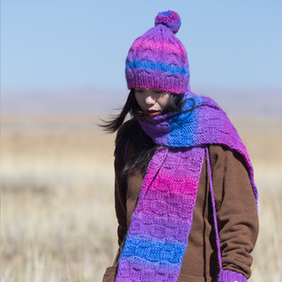 【自由生长】冬季原创手工全羊毛紫色渐变毛线围巾 彩色披肩