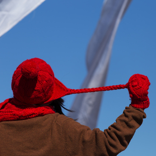 【自由生长】20AW原创手工全羊毛红色毛线手套 可爱球球手套