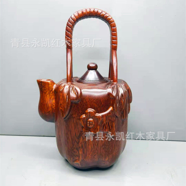 铁犁木红木工艺茶壶木雕摆件木质工艺花梨木雕刻生日礼