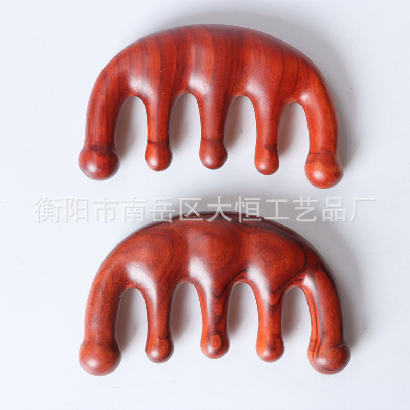 按梳头部檀木梳子男女刮痧头皮经络梳头疗随身便携大宽齿梳