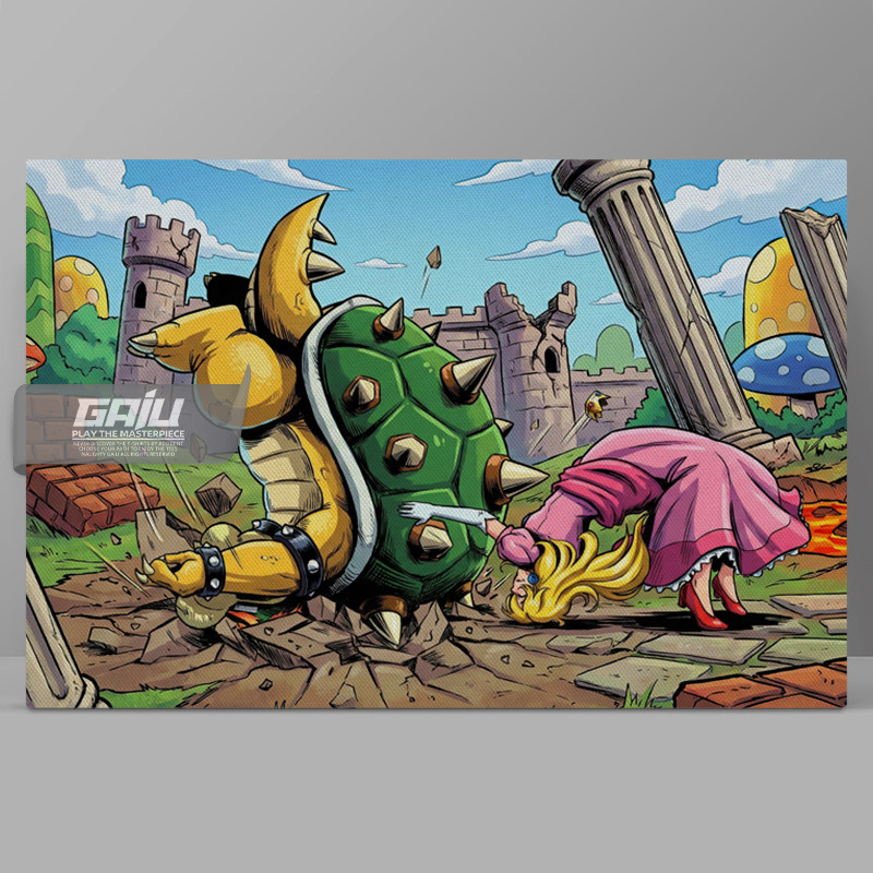 桃子公主抱摔酷霸王装饰画恶搞蘑菇王国墙画游戏电竞壁画原创挂画