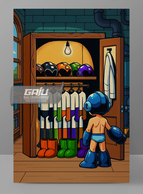 洛克人试衣间装饰画FC红白机Megaman墙画NES游戏Rockman原创挂画