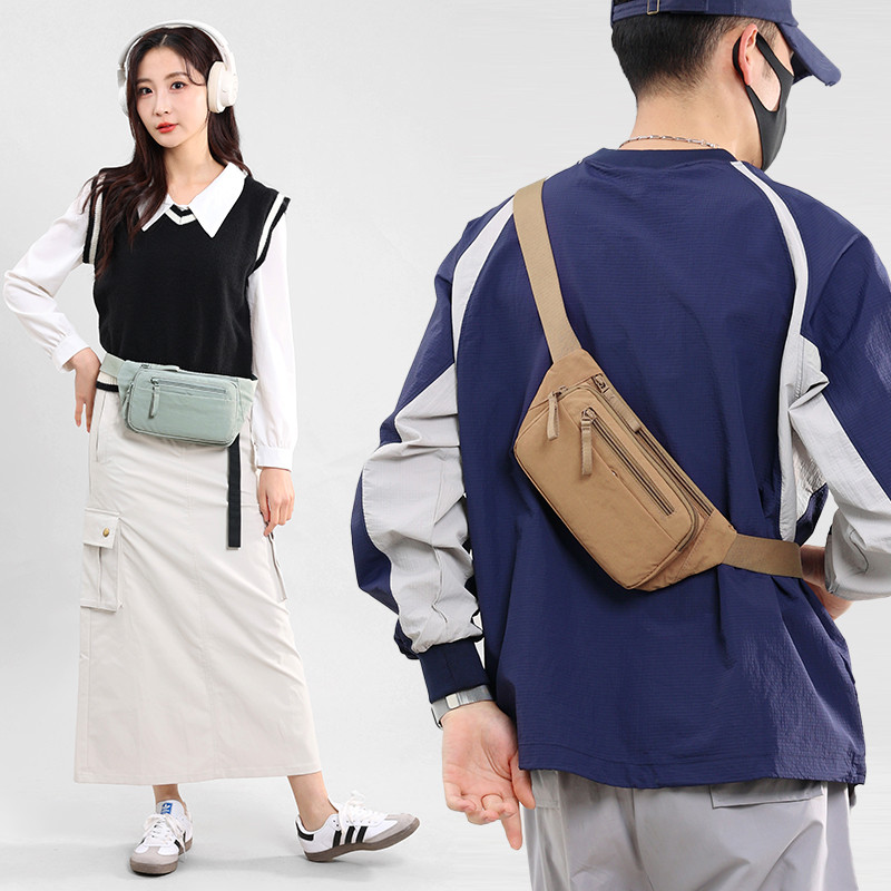 新款多层拉链口袋腰包胸包男女款斜挎包运动多功能工装户外单肩包