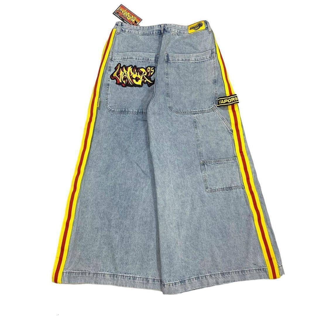 侧缝撞色拼接牛仔裤Vapor95 Streetwear Oversized Loose Jeans
