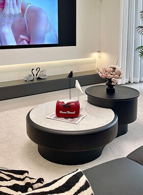 意式微晶石轻奢茶几圆形升降储物高级感客厅家用小户型简约茶几