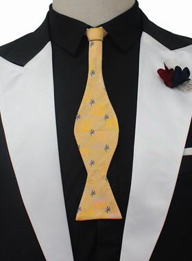 魔蝎子金黄色真丝桑蚕丝葫芦型领带免打品质旅拍燕尾服西服1258