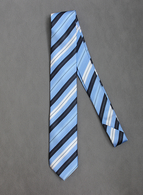 select蓝白色品牌条纹桑蚕丝真丝领带男正装休闲主流版型韩版潮流