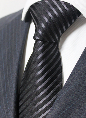 黑灰色条纹真丝领带男正装7cm桑蚕丝休闲手打纳米防污领带BZ7008