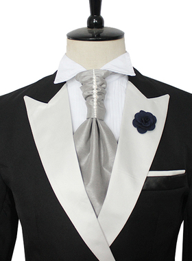 旅拍男士配饰婚庆摄影香港结纯灰色燕尾礼服领带口袋巾方巾A-017