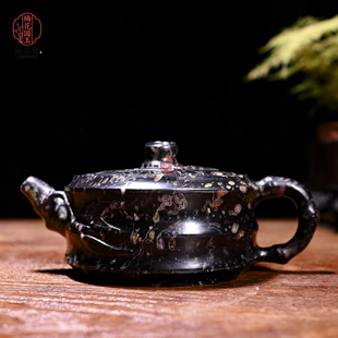 天然玉石茶壶竹节壶220cc梅花玉茶壶仿古壶紫老料大师手工石壶