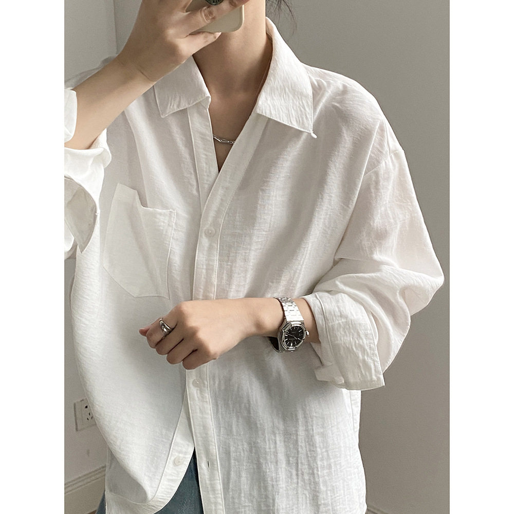 言双亚麻混纺天丝棉V领衬衫