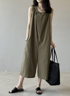 【特价 不退换】天丝棉工装连体裤女夏季无袖宽松阔腿七分裤82509