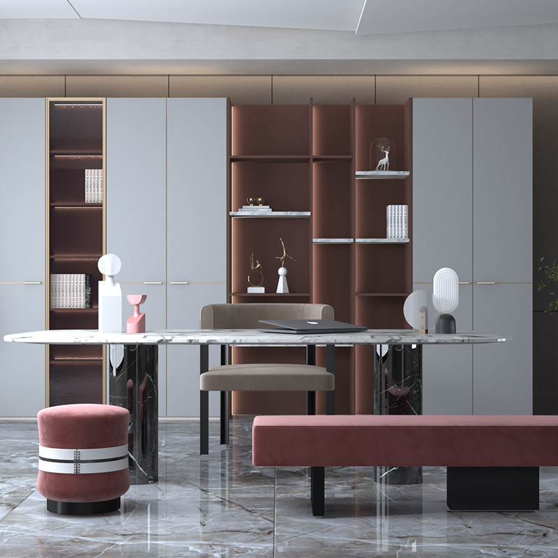 顾家家居全屋定制书柜简约书桌书柜一体整体定做书架收纳柜简爱