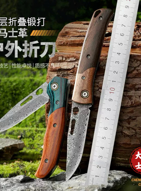 大马士革锻打小刀折叠水果刀小刀锋利高硬度户外生存便携小刀开刃