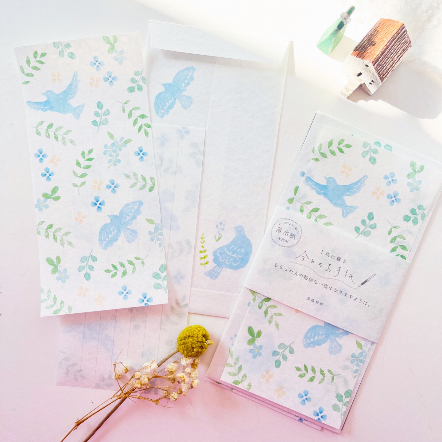 日本Furukawa小清新文艺高颜值花鸟图案美浓和纸信纸信封便签