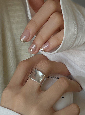 极简冷淡风宽边雾面戒指女哑光时尚设计感S925镀银开口指环食指戒