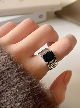 韩国s925镀银黑钻表带戒指女