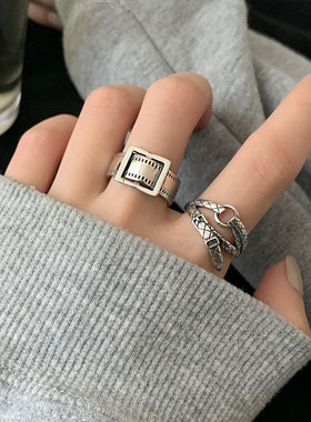 日韩S925银个性皮带扣戒指女复古时尚气质腰带开口指环嘻哈食指戒