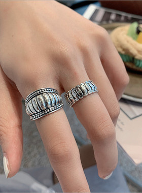 重工港风条纹开口可调节戒指环