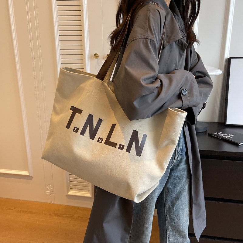 新款帆布包大容量大学生上课女上班通勤加厚休闲托特包文艺单肩包