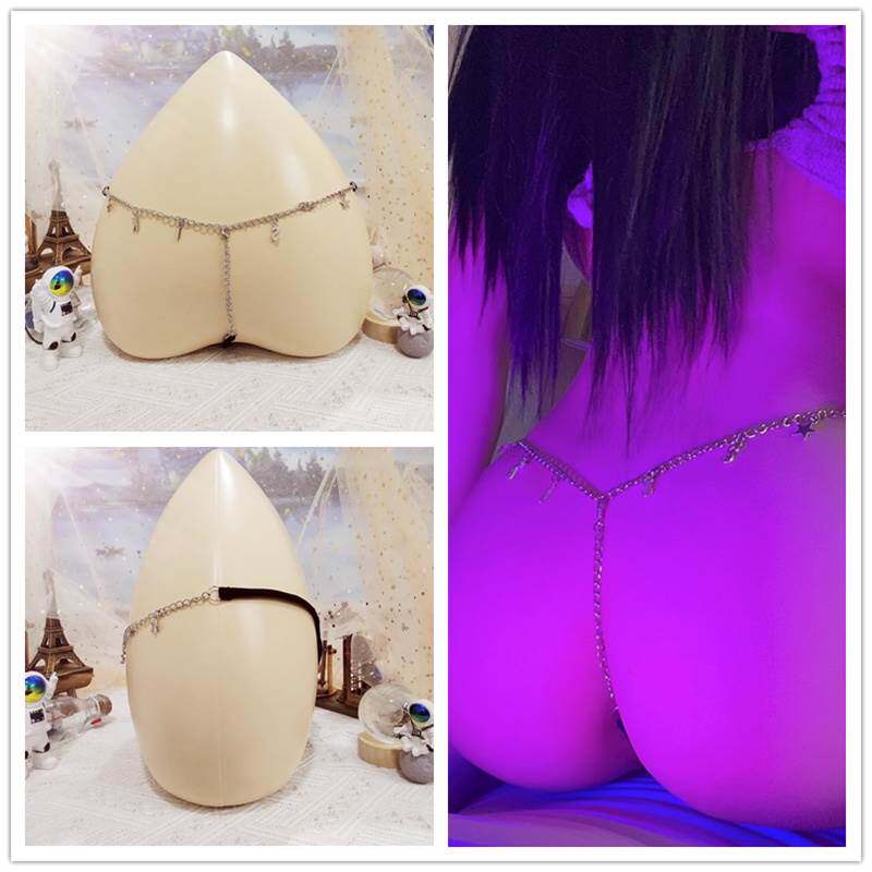 丁字裤一线天纯欲性感火辣黑丝开档油光一线式马油熟女大码内裤女