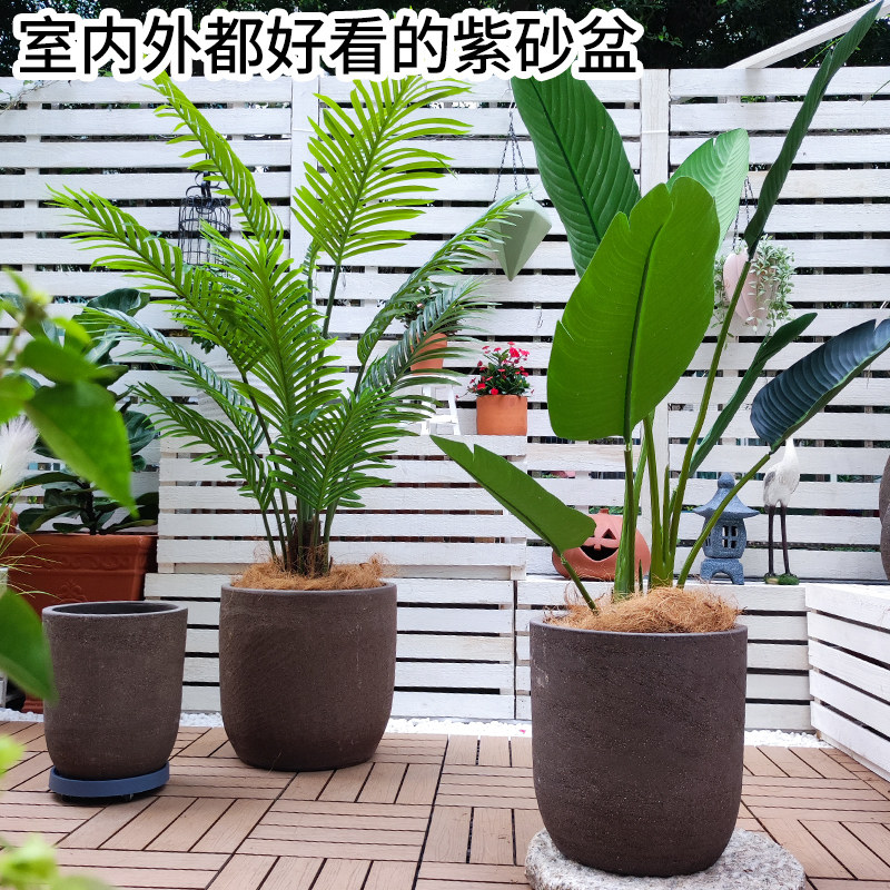圆形大号花钵紫砂花盆加厚粗陶透气陶罐花瓶户外庭院景观摆件陶器