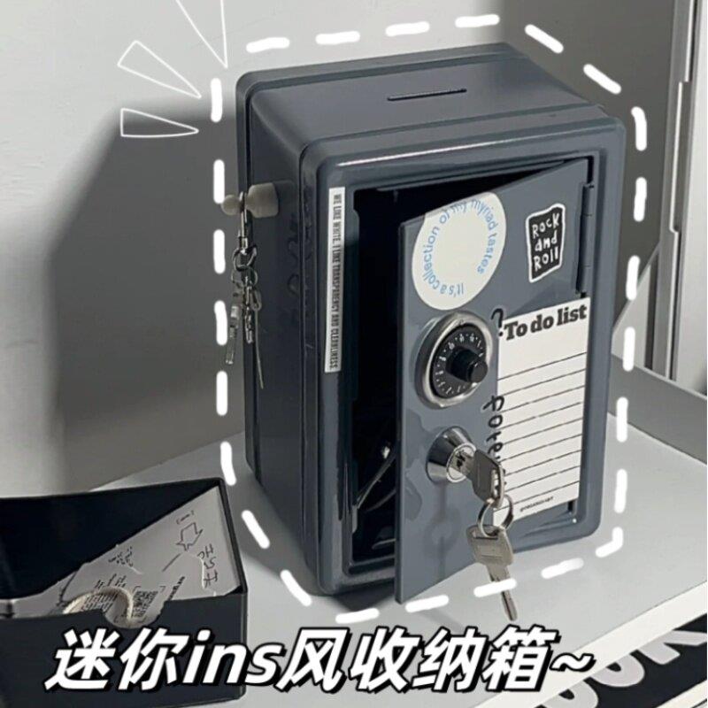 桌面小型收纳储物柜带门带锁密码箱迷你保险箱儿童创意家用储蓄罐