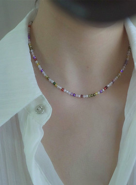 other/其他锆石锁骨链女彩虹项链