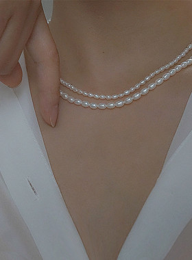 强光天然淡水小米珍珠14K项链