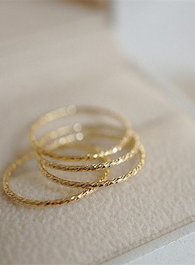 洋气14k包金极简约叠搭螺纹指环