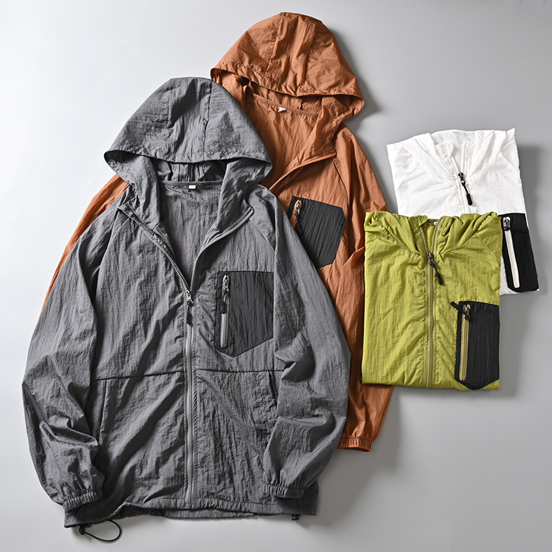 时尚防晒衣撞色口袋薄款皮肤衣潮