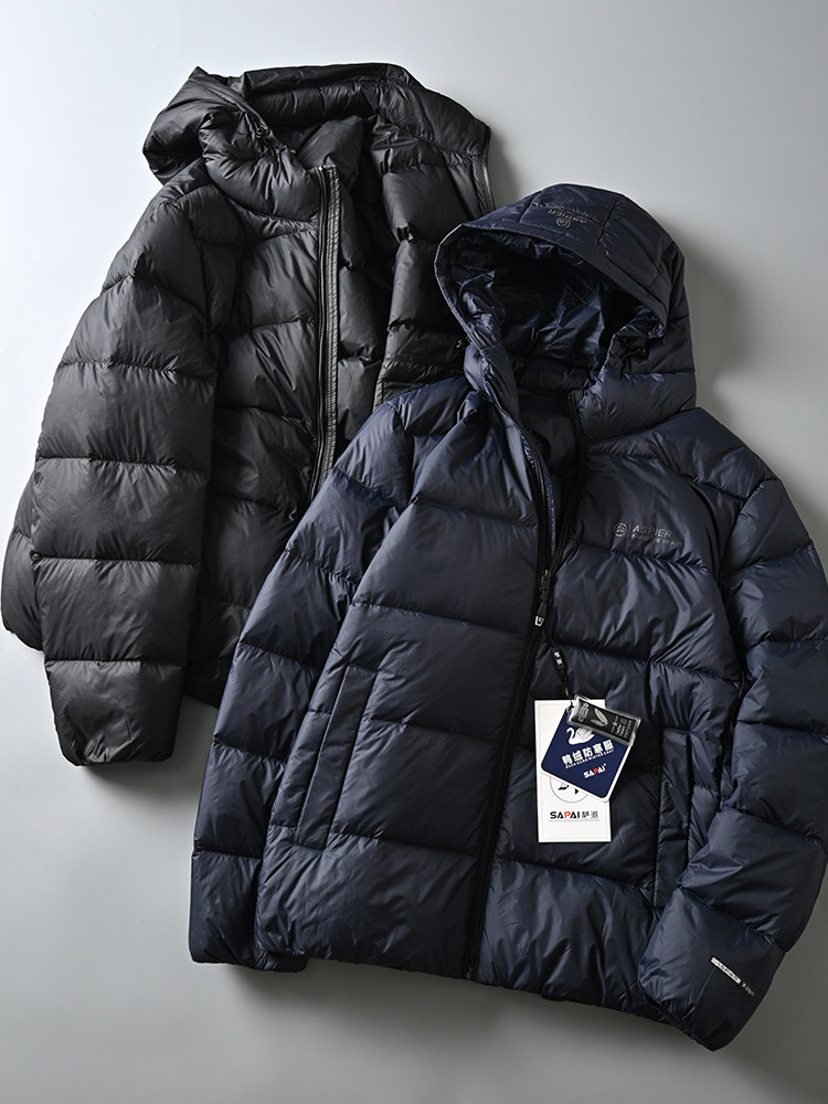 高蓬松连帽休闲白鸭绒羽绒服