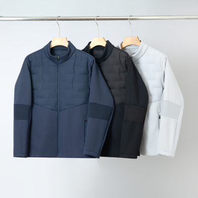 外贸原单尾货男装秋冬轻薄款户外休闲针织拼接立领保暖羽绒服外套