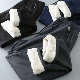 加绒加厚保暖羊羔绒防水压胶拉链运动休闲卫裤 外贸尾货冬季 男士 潮