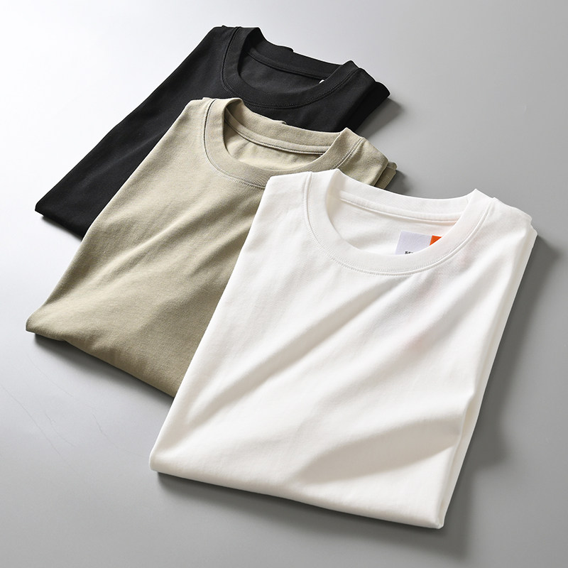 外贸原单重磅280g双纱新疆棉液氨工艺男士圆领纯色休闲短袖t恤男