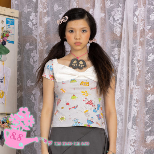 leele Retirement Paradise奶茶美眉手绘印花超短袖上衣 双面穿