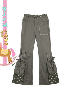 coconut系列 灰咖色层次蕾丝系带 波点迷你裙水洗长裤