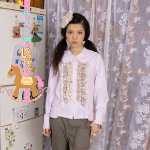 leele Retirement Paradise三明治夹心风琴粉色长袖多层领衬衫