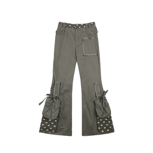 coconut系列 灰咖色层次蕾丝系带 波点迷你裙水洗长裤