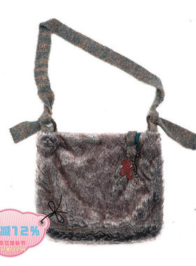 coconut系列 沙滩小狗 激光皮标 渐变毛绒随意系带斜挎包