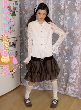 leele Retirement Paradise洛可可蕾丝双层透袖植绒蛋糕连衣裙