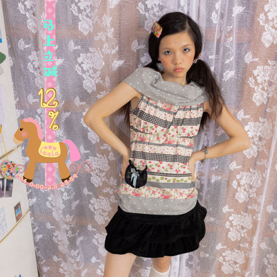 leele Retirement Paradise草莓蕾丝波点翻卷领无袖上衣/连衣裙