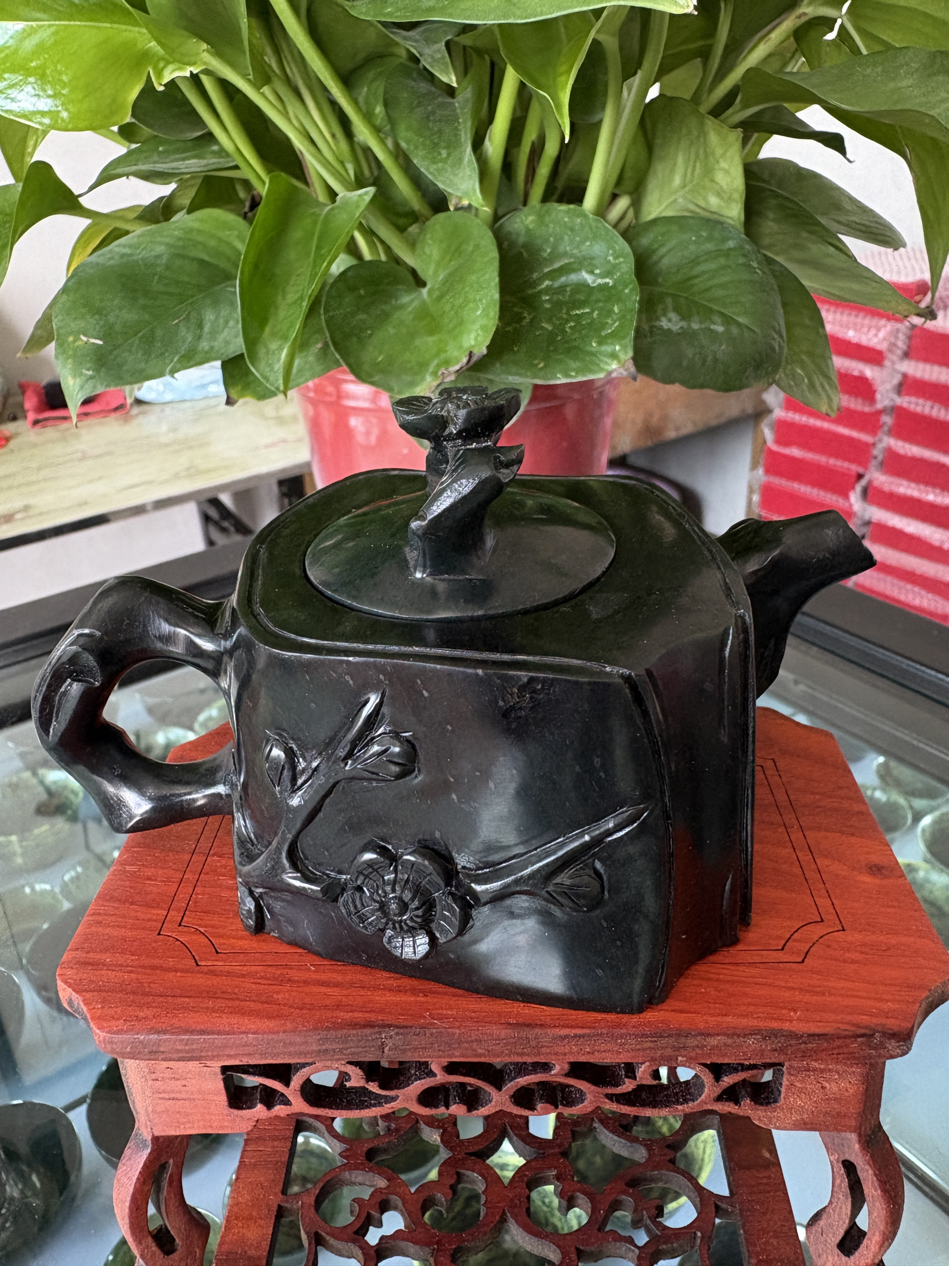 酒泉墨玉茶壶养生保健创意树桩梅花壶敦煌嘉峪关旅游纪念品伴手礼