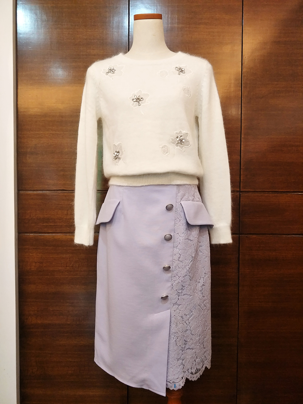 KOYUNG-OP007 秋季修身款乳白色女式针织衫