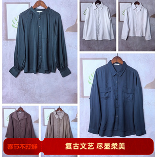 K36 衬衫 春夏季 Vintage日制雪纺纯色文艺女软妹长短袖