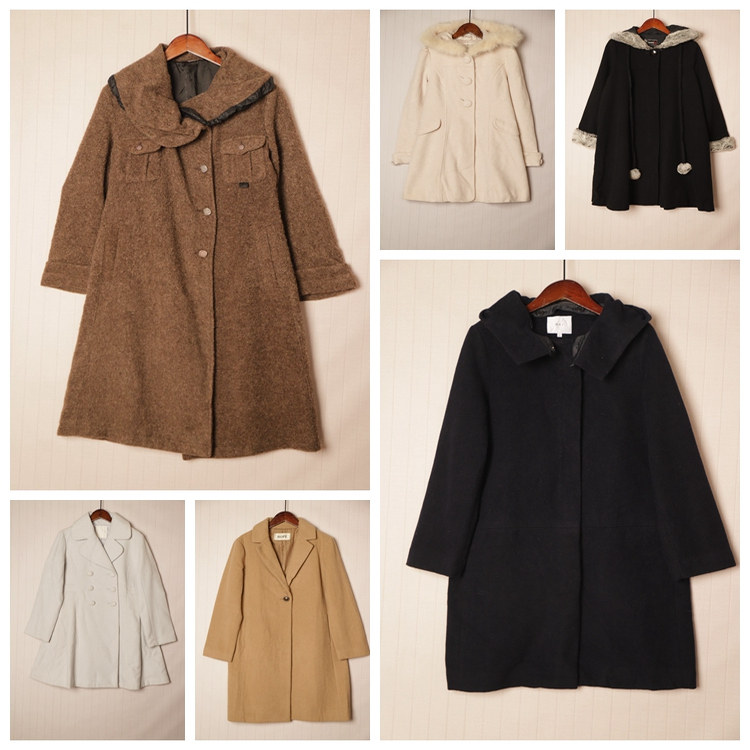 秋冬Vintage复古英伦风拼接色毛呢子大衣  D70