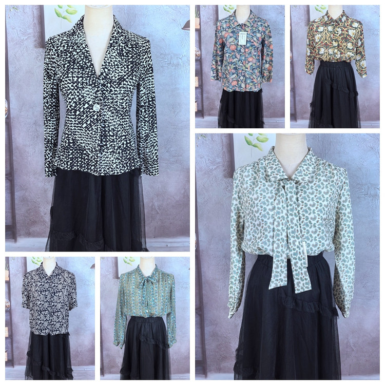 古着Vintage复古碎花纯色文艺学院软妹日系长短袖衬衫B112